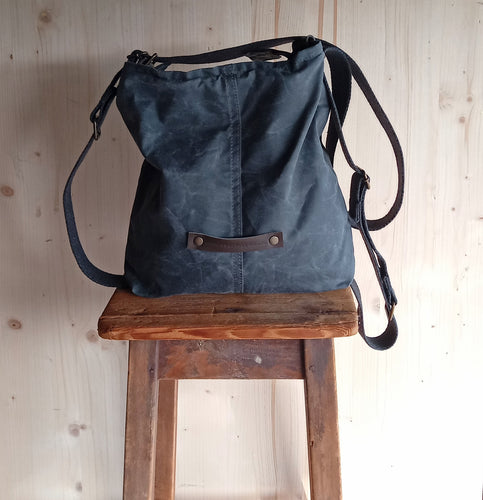 Waxed Canvas Hobo Bag, Convertible Crossbody Tote Bag | Mayko Bags OffwhiteCanvas / No initials