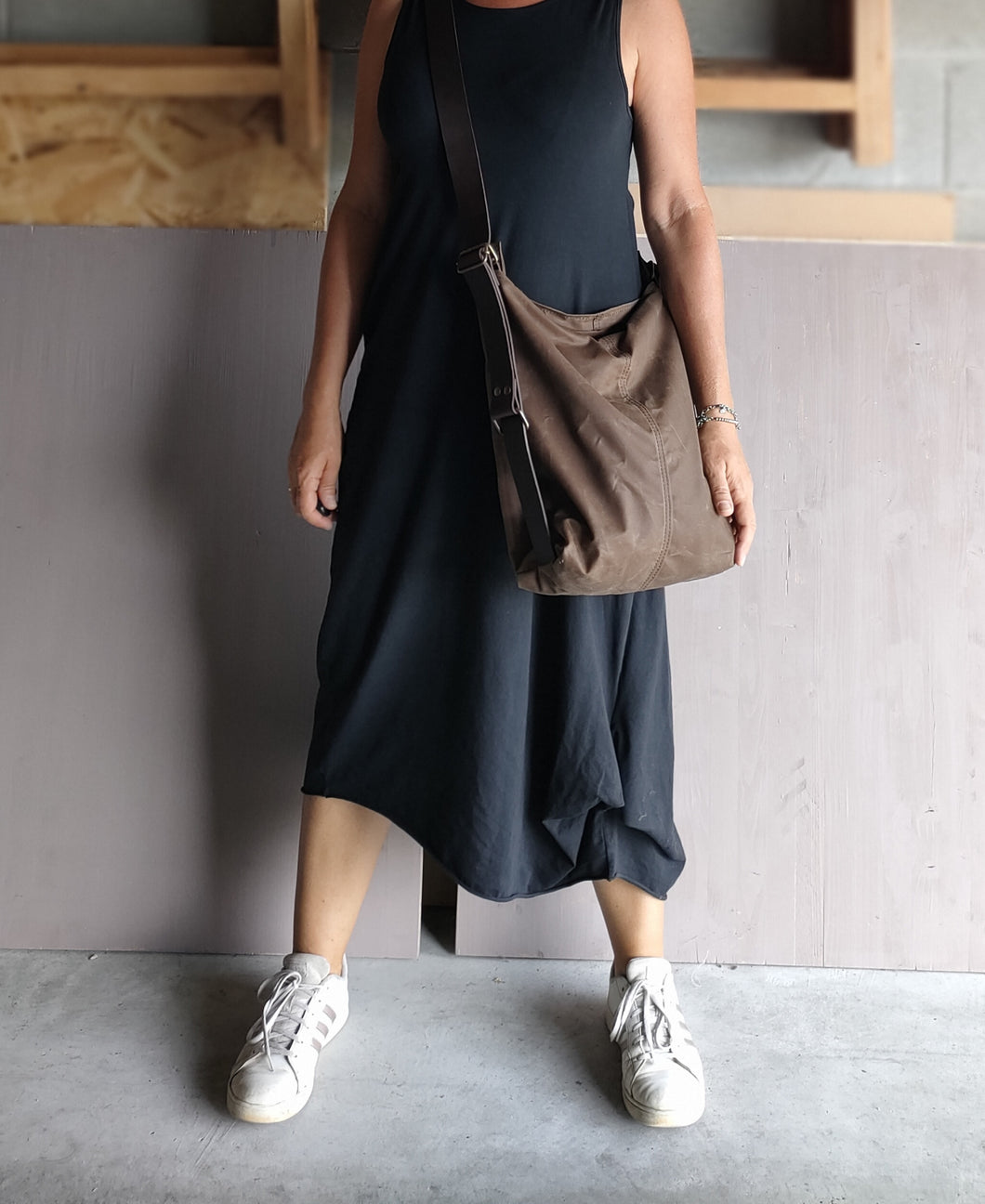 Convertible backpack in waxed canvas, Crossbody bag in waxed canvas