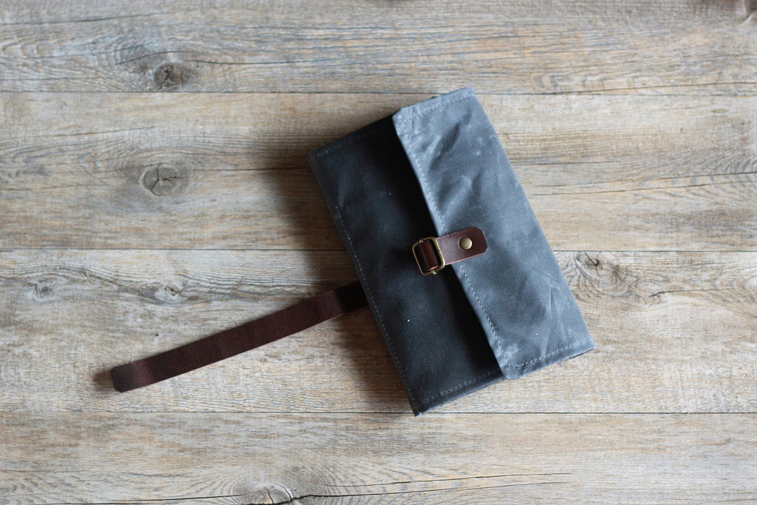 Pencil case roll up in waxed canvas, watercolour paint brush roll case, roll up paint brush holder