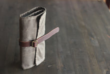 Load image into Gallery viewer, Roll up pencil case in waxed canvas, roll up paint brush holder, roll up pencil case

