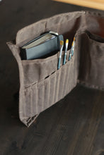 Load image into Gallery viewer, roll up paint brush holder, sketchbook cover in waxed canvas
