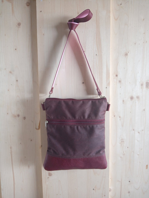 Waxed canvas and leather bag, crossbody bag in waxed canvas, zippered bag crossbody
