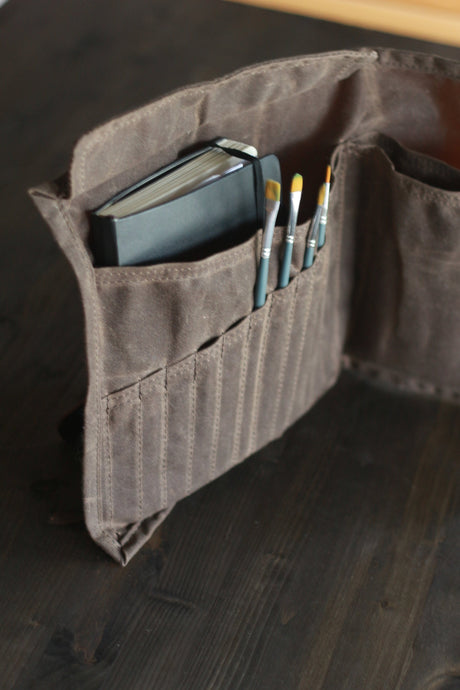 Black Canvas Roll up Pen Case Painting Pencil Roll Crochet Needle Storage  Brush Roll Pouch Artist Travel Roll up Artist Gift 