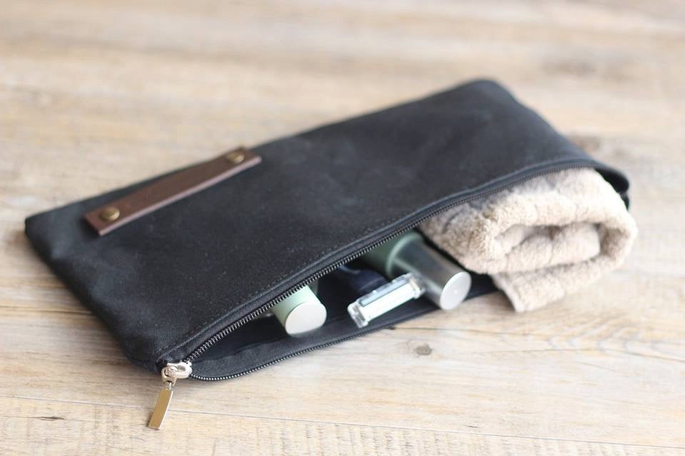 Waxed canvas toiletry - groomsman gift - travel case - toiletry bag - husband gift - dopp kit - gift for him - fathers day - zippered case